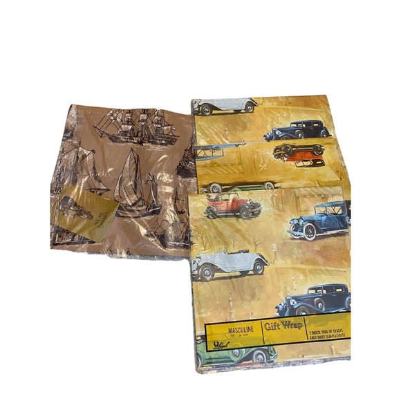 Large Lot vintage Flat Wrap Gift Wrap Wedding, Shower Birthday Scrapbooking Cars - Picture 4 of 15